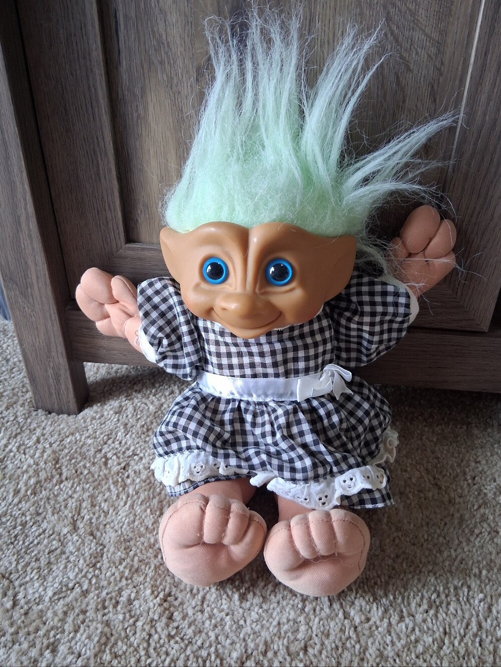 Vintage 1991 Treasure Troll Doll Ace Novelty Light Green Hair Belly Gem 12"